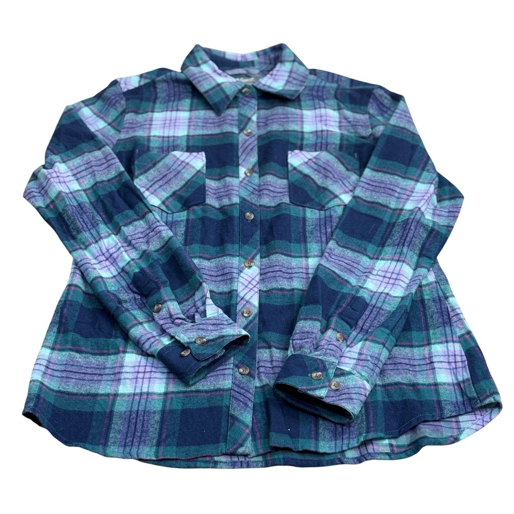 Natural Reflections Flannel Shirt Women Small Blue/Green Cozy Cabincore Soft